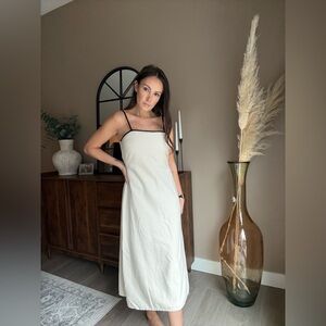 Elegant MIDNIGHT XS Cream Midi Dress with Black Trim | Minimal Slip Dress